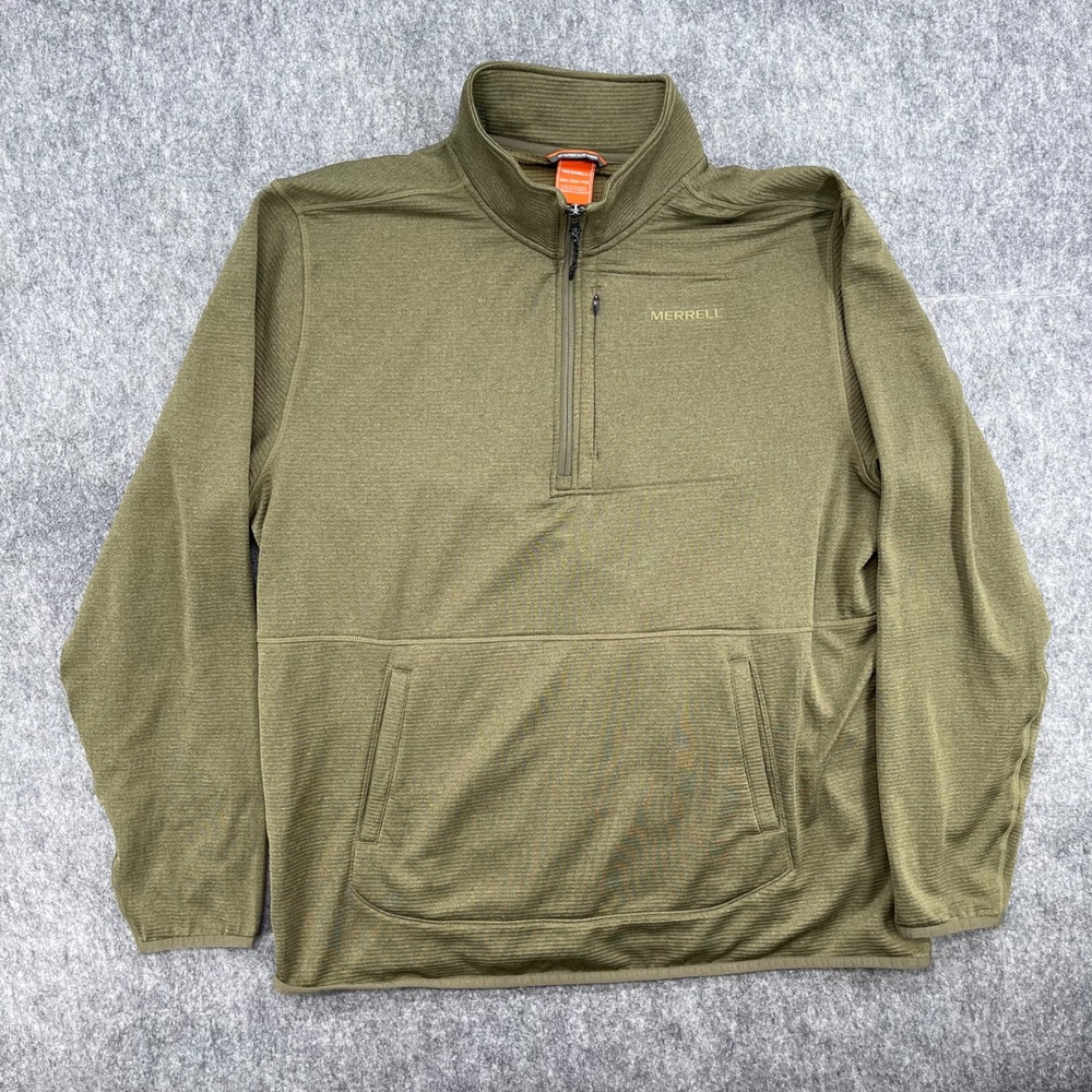 Merrell Fleece Mens 2XL Olive Green 1/4 Zip Grid Jacket Pocket